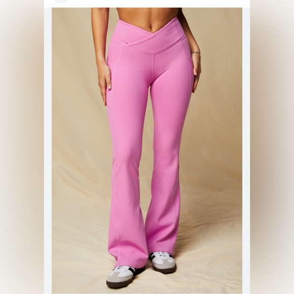 NWT FABLETICS Oasis Rib high waist Crossover Kick Flare pink size XL sporty - Picture 2 of 7